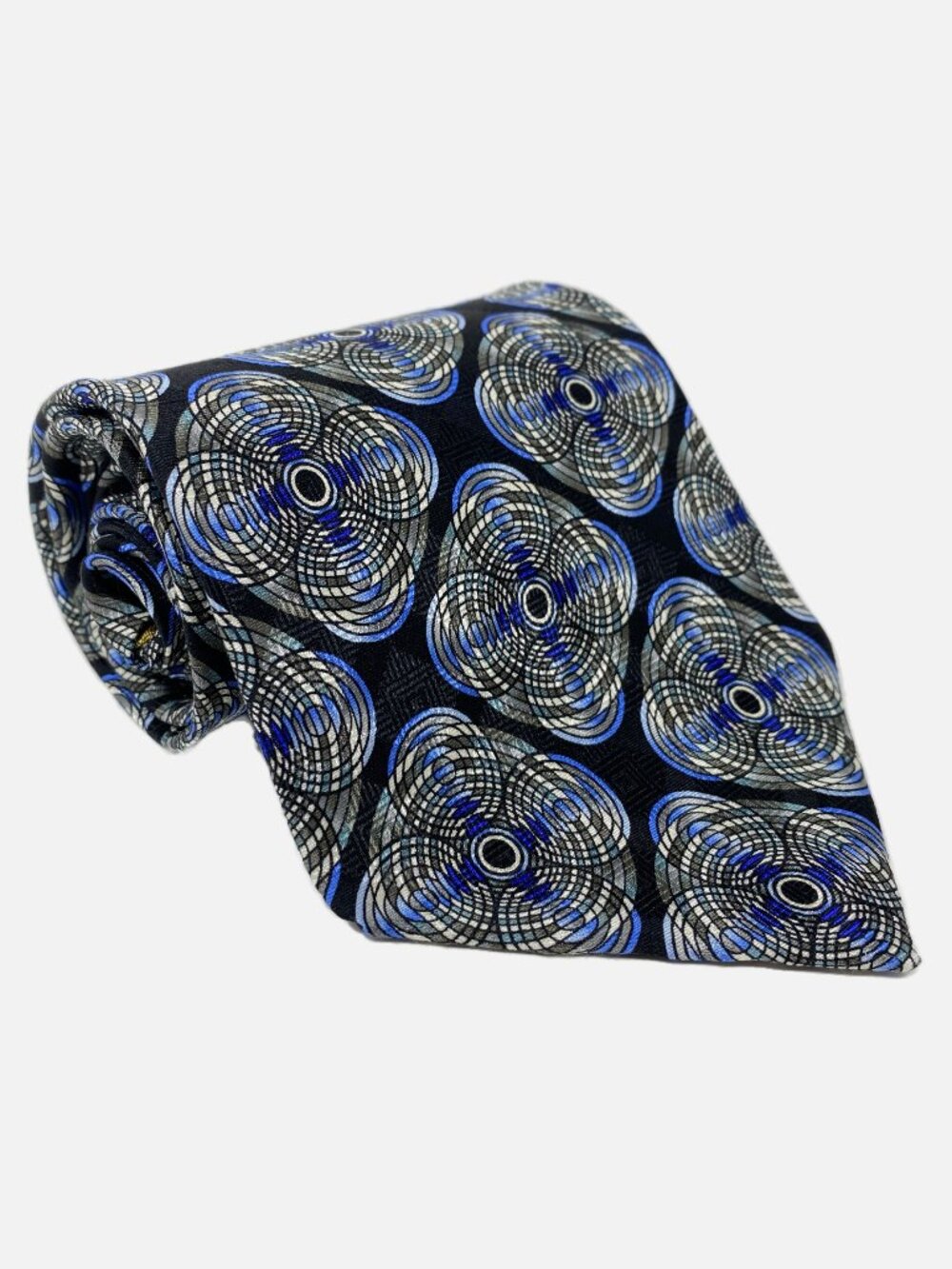 Format Tie Wide 4" Black Blue Geometric Abstract Made in Japan Silk Necktie